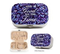 Dserfgiu Jewelry Box God Is Good All The Time Mini Travel Jewelry Case with 4 Bracelet Hooks,6 Rings Compartment, Watch Compartment,a Pocket & Clasp Necklace Gift Box for Vacation,Business,Party