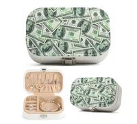 Dserfgiu Jewelry Box Green Bill Print Jewlery Organizer with Compartment,Hooks & Stretchy Pounch Necklace Box Storaging Rings,Earrings,Watches Bracelet Holder for Friends,Family