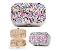 Dserfgiu Leopard Print Jewelry Box Colorful Bunny Jewlery Organizer with A Large Compartment,6 Ring Compartments,4 Hooks & A Strech Pocket Travel Watch Case for Easter,Birthday Gift