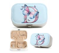Dserfgiu Letter d Jewelry Box Pink Butterfly Jewlery Organizer with Compartment,Hooks & Stretchy Pounch Necklace Box Storaging Rings,Earrings,Watches Bracelet Holder for Braid,Family