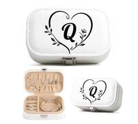 Dserfgiu Letter q Jewelry Box Noble Rose Jewlery Organizer for Women with Compartment,Hooks & Stretchy Pounch Necklace Box Storaging Rings,Earrings,Watches Bracelet Holder for Braid,Family