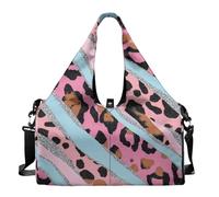 Dserfgiu Pink Leopard Print Gym Bag with Inner Pocket, Waterproof Duffle Bag for Travel Women with Shoe Compartment, Yoga Mat Holder Travel Tote Bags Carring Workout Gear