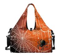 Dserfgiu Spiderweb Mini Duffle Bag with Carriers, Halloween Duffel Bag Women with Shoe Compartment, Inner Pocket, Double Zipper Weekender Bag Take in Out Mat Easily