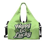 Dserfgiu St Patrick Day Duffle Bag for Women Happy Go Lucky Workout Bag with Inner Pocket,Shoe Compartment,Yoga Mat Holder Weekend Bag Ventilated Lightweight Totes for Gift
