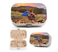Dserfgiu Travel Jewelry Pouch Camping At Sunset Personalized Jewelry Box with Compartments,4 Hooks, a Clasp & Stretch Pocket, Portable Necklace Box As Gift for Yourself,Wife,Girlfriend,Mom