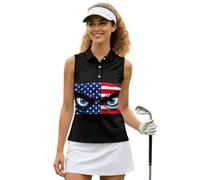 Dserfgiu US Flag Golf Shirt for Women Sleeveless Golf Shirt Women Faith Family Freedom Tank Top Collared Button Up Activewear forUsa Military Veteran July 4th Gift
