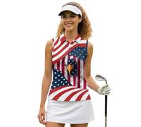 Dserfgiu US Flag Golf Shirts for Women Bald Eagle Womens Golf Shirts Sleeveless V Neck Patriotic Shirts Faith Family Freedom Tops for USA Military Veteran July 4th Gift