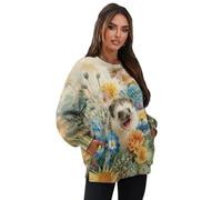 Dserfgiu Women Sweatshirts Hedgehog Pullover with Pockets, Long Sleeve Round Neck Cute Fall Tops for Women Loose Cozy Fall Sweatshirt for a Good Souvenir