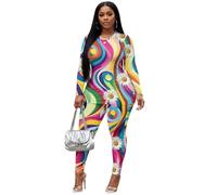 Dserfgiu Women's Yoga Sets Abstract Fluid Yoga Sets Long Sleeve Round Neck Waistband Outfit Butt Lifting Tummy Control Pants Sets for Going Out Work Exercise