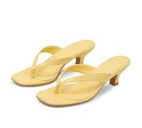 Dsevht Kitten Heels for Women Jelly Square Open Toe Sandals Flip Flop Heel Summer Low Heeled Thong Sandals, Yellow, 5 UK