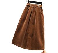 DSFDFDG 5XL Large Size Women's Skirt Autumn Winter Corduroy Mid-Long Elastic Waist Loose Casual Women Skirts A-line for Ladies School, Work and Daily Wear(Khaki,XL)