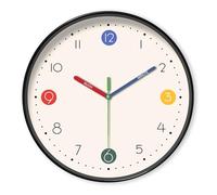 DSFDFDG A Simple Beige And White Instructional Wall Clock With Colorful Hands And Cute Digital Design, 10-16 Inch Round Silen
