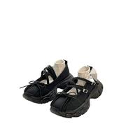 DSFDFDG Casual Round Toe Mary Jane Oes Women's Thi Bot Platform Slip-On Cross Bule Design Faionable Flat Heel Rubber(Black 2,35)
