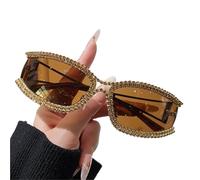 DSFDFDG Diamond Studded Women's Large Frame Design Metallic Glasses, Trend, Small Frame Sunglasses For Beach Games, Wedding Photo Shoots(Color 2)