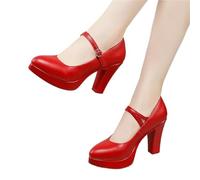 DSFDFDG Plus Size 32-43 Spike Heels Platform Shoes Women Pumps Black White Mary Jane Ladies Wedding Bride(Red 9cm,42)