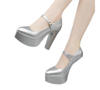 DSFDFDG Plus Size 32-43 Spike Heels Platform Shoes Women Pumps Black White Mary Jane Ladies Wedding Bride(Sliver 13cm,33)