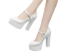 DSFDFDG Plus Size 32-43 Spike Heels Platform Shoes Women Pumps Black White Mary Jane Ladies Wedding Bride(White 13cm,35)