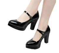 DSFDFDG Plus Size 32-43 Spike Heels Platform Shoes Women Pumps Black White Mary Jane Ladies Wedding Bride(Black Patent 9cm,36)