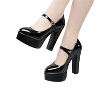 DSFDFDG Plus Size 32-43 Spike Heels Platform Shoes Women Pumps Black White Mary Jane Ladies Wedding Bride(Black Patent 13cm,35)