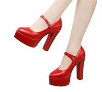 DSFDFDG Plus Size 32-43 Spike Heels Platform Shoes Women Pumps Black White Mary Jane Ladies Wedding Bride(Red 13cm,40)