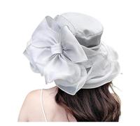 DSFDFDG Wedding Hat Wedding Hats for Women Elegant Wide Brim Pink Hats Bowknot Fedoras Vintage Red Church Hat for Wedding, Tea Party Hat(Temperament Silver)