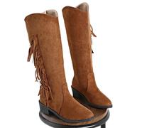 DSFDFDG Women'S Knee-High Cowboy Boots Brown Womens Knee-High Modern Boots Round Head Tassel Slip-On Western Cowboy Knight Ladies Shoes For Shopping, Date, Street(37)