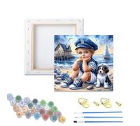 DSFEFV Adults Boy Framed Paint by Number Kits,Dog Painting by Number Kits with Frame,Large Color by Numbers Adult Watercolor Gifts for Friends Wall Decor (Boy and Dog2)