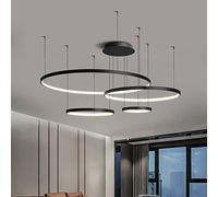 DSFEG chandelier Modern Dimmable Ring LED Chandelier,Contemporary Ceiling Light Fixture for Living Room Kitchen Island Bar,4 Rings Acrylic LED Ceiling Pendant Light-Black 20+40+60+80cm lamp