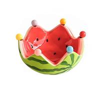 DSFGRTJ Cute Watermelon Ceramic Fruit Plate Set - Dinnerware Set with Salad Bowl, Appetizer Snack Mixing Bowl, and Fork(Red)