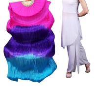 DSFIHJO 1 Pair(Left+Right) Real Silk Belly Dance Fan Veil .8m For Women(Color 12,150cmX90cm)