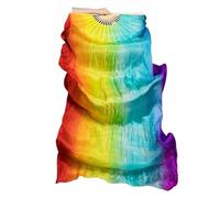 DSFIHJO 1 Pair(Left+Right) Real Silk Belly Dance Fan Veil .8m For Women(Color 24,150cmX90cm)