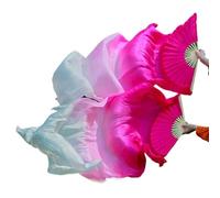 DSFIHJO 1 Pair Left Right Silk Belly Dance Fan Veil Women Long Fans Veils For Praise Dancing Performance(Color 3,210cm 1pair)