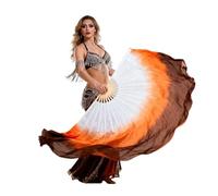 DSFIHJO 2 Layers Silk Veil Real Silk Double Sided Fan Extra Long Colorful Flowy Belly Dance Props Stage(Color5,2pcs right hand)