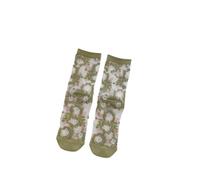 DSFIHJO 2 Pair Women's Floral Ultra-Thin Transparent Crystal Silk Socks Cute Summer Mid-Tube Elastic(Green)