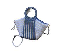 DSFIHJO Beach Tote Bag Women Crochet Crossbody Bag Color Contrast Weaving Beach Removable Strap Striped Straw Handbag Ladies Summer Daily for Holiday(Light Blue)