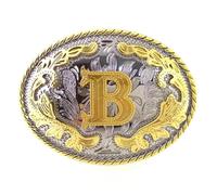 DSFIHJO Belt Buckle 2pcs Western 26 Initial Letters ABC to Z Cowboys Rodeo Gold Silver Oval Cowgirls Belt Buckle for Men and Women(Color-B)
