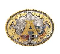 DSFIHJO Belt Buckle 2pcs Western 26 Initial Letters ABC to Z Cowboys Rodeo Gold Silver Oval Cowgirls Belt Buckle for Men and Women(Color-A)