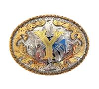 DSFIHJO Belt Buckle 2pcs Western 26 Initial Letters ABC to Z Cowboys Rodeo Gold Silver Oval Cowgirls Belt Buckle for Men and Women(Color-Y)