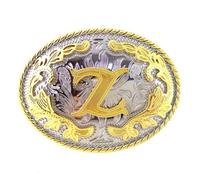 DSFIHJO Belt Buckle 2pcs Western 26 Initial Letters ABC to Z Cowboys Rodeo Gold Silver Oval Cowgirls Belt Buckle for Men and Women(Color-Z)