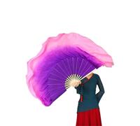 DSFIHJO Big Dance Fan Veil Real Silk One Pair Bellydance Costume Accessory Flowy Gradient Dancer Props(RHODO,2pcs Right Hand)