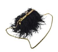 DSFIHJO Feather Bag Feather Handbag Women's Evening Clutch Bag Exquisite Pearl Chain Wedding Bridal Shoulder Party Banquet Tote for Party(Black)