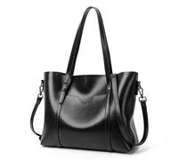 DSFIHJO Leather Tote Bag Women's Genuine Leather Tote Bag, Waterproof Multi Purpose Casual Shopping Outings Work Handbag(Black)