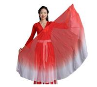 DSFIHJO Long Belly Dance Fan Veils 2pcs Fishbone Fan Veil Opening Dance Stage Props Performance Gradient Color Chiffon Large Fans 85cm(Color 4)