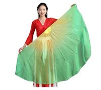 DSFIHJO Long Belly Dance Fan Veils 2pcs Fishbone Fan Veil Opening Stage Props Chiffon Performance Gradient(Color 11)