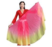 DSFIHJO Long Belly Dance Fan Veils 2pcs Fishbone Fan Veil Opening Stage Props Chiffon Performance Gradient(Color 8)