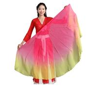 DSFIHJO Long Belly Dance Fan Veils Big Size Fan Veil Chiffon Fabric Gradient Flowy Opening Dance Props Flexiable Handle Round(Color 8,2PCS)