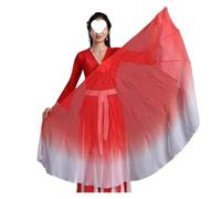 DSFIHJO Long Belly Dance Fan Veils Chiffon Big Fan Veil Dance Props Fishbone Foldable Handle Dancing Chinese 85cm(Color 1,1PCS)