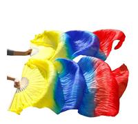 DSFIHJO Real Silk Fabric Fans 1 Pair Handmade Women Belly Dance Gradient Color Performance(Color 1,150x90cm Real Silk)