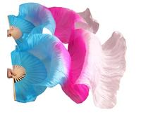 DSFIHJO Real Silk Fabric Fans 1 Pair Handmade Women Belly Dance Gradient Color Performance(Color 4,150x90cm Real Silk)
