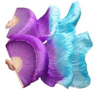 DSFIHJO Real Silk Fabric Fans 1 Pair Handmade Women Belly Dance Gradient Color Performance(Color 6,150x90cm Real Silk)